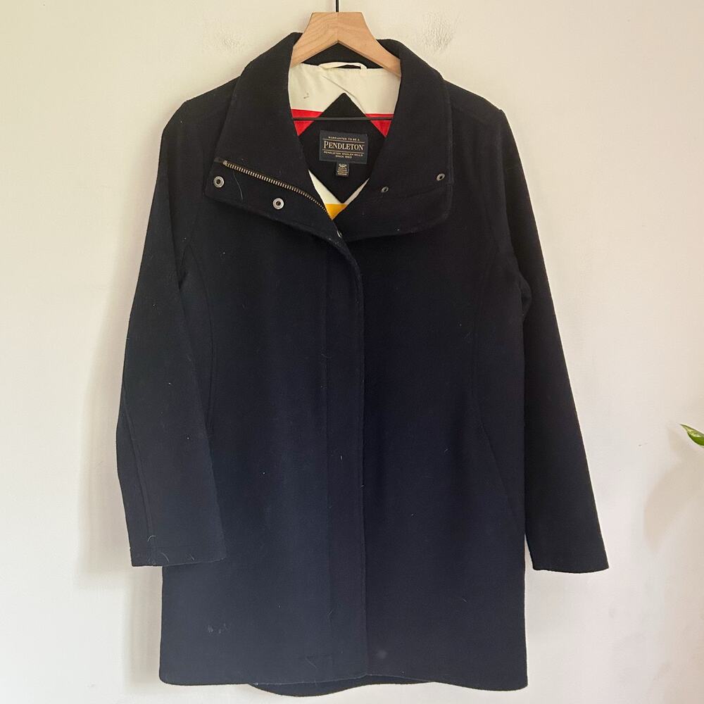 Pendleton Wool Zip Up Long Peacoat Size S Navy